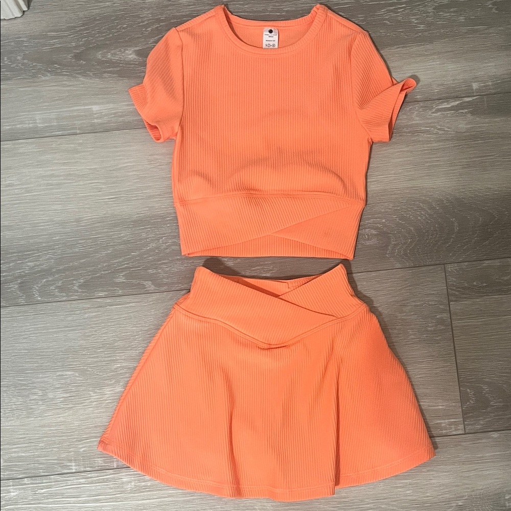 Yogalicious Vibrant Orange Ribbed Top and skort